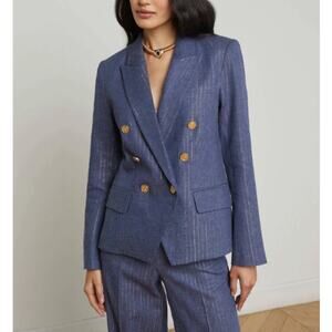 L'AGENCE Women's Wild Wind Gold Pinstripe Kenzie Double-Breasted Blazer Size 8